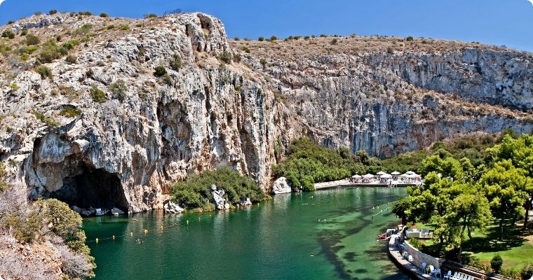 Cliffs surrounding Vouliagmeni Lake Athens Greece
